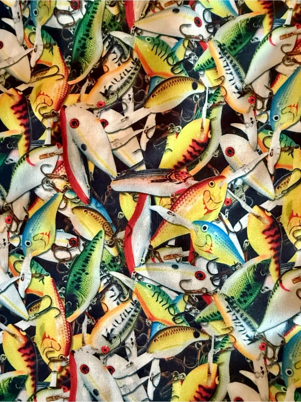 Bass Pro Shops Fishing Lures Print Swim Trunks, Drawstring Waist. Size XL